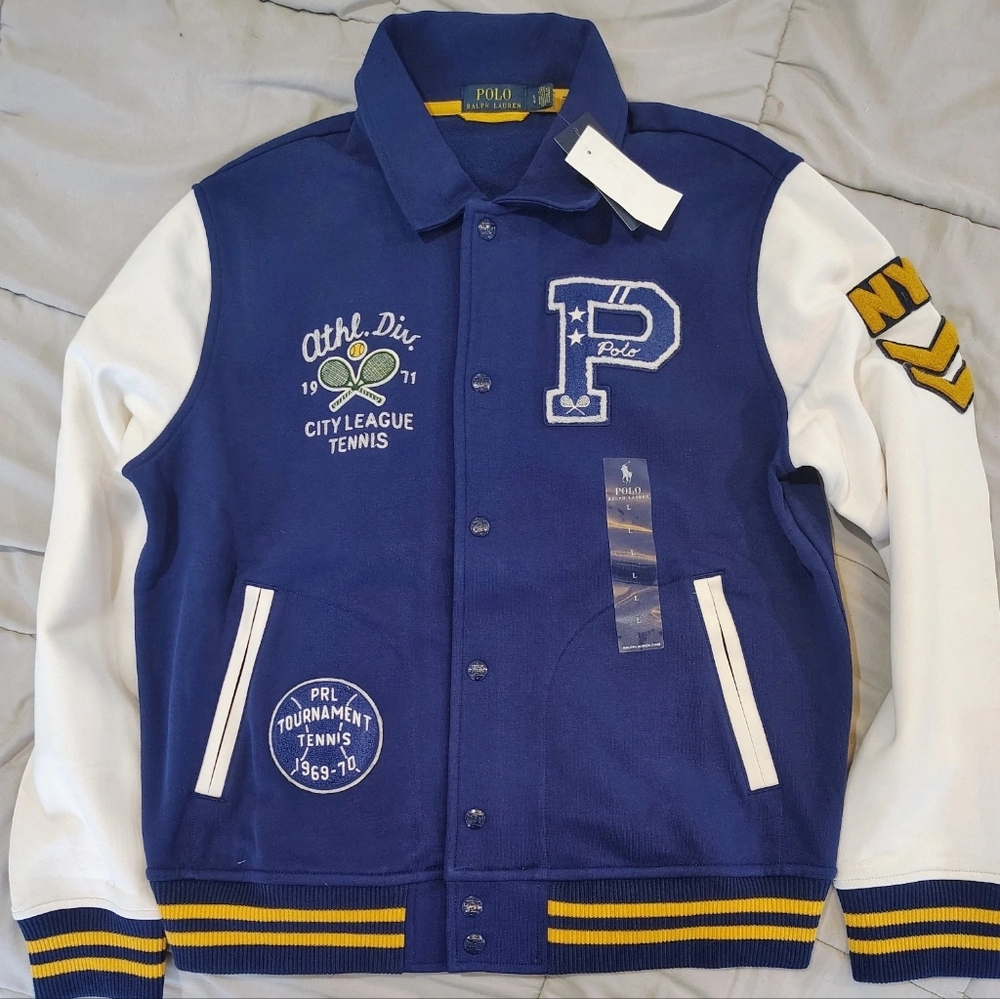 Polo Ralph Lauren Jacket Mens Large Varsity Tennis P Patch BomberLetterman NWT
